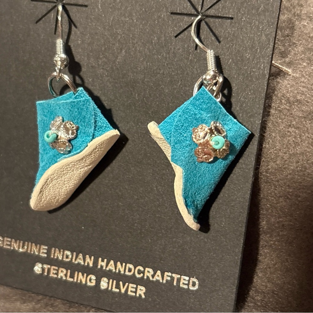 Leo Benally Turquoise Boot Earrings with Sterling Silver